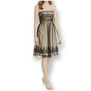 DAVID'S BRIDAL BLACK & NUDE STRAPLESS TULLE DRESS W/CAVIAR BEADING SZ.2 EUC